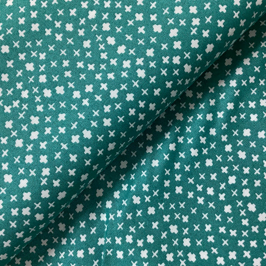 Makower Andover Jade Green with White Cross Design 100% Premium Cotton Fabric 8392G