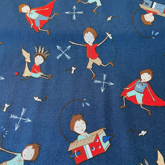 Riley Blake Greatest Adventure Blue Background with Boy Quilting Craft Patchwork 100% Premium Cotton Fabric