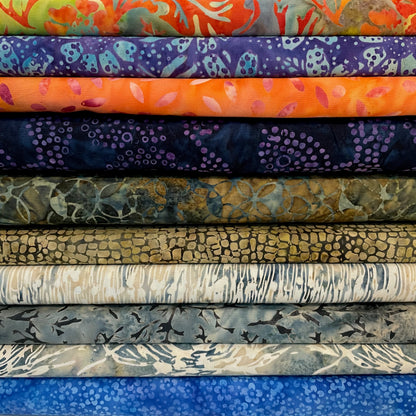 Island Batiks from Bali 100% Cotton Batik Fabric | Authentic Indonesian Hand-Dyed Cotton for Quilting, Patchwork & Sewing | 10 Colours Set 1