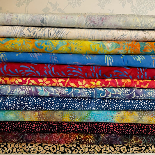 Island Batiks Fabric From Bali 12 Colours Set 4 Quilting Patchwork Craft 100% Premium Cotton Fabric