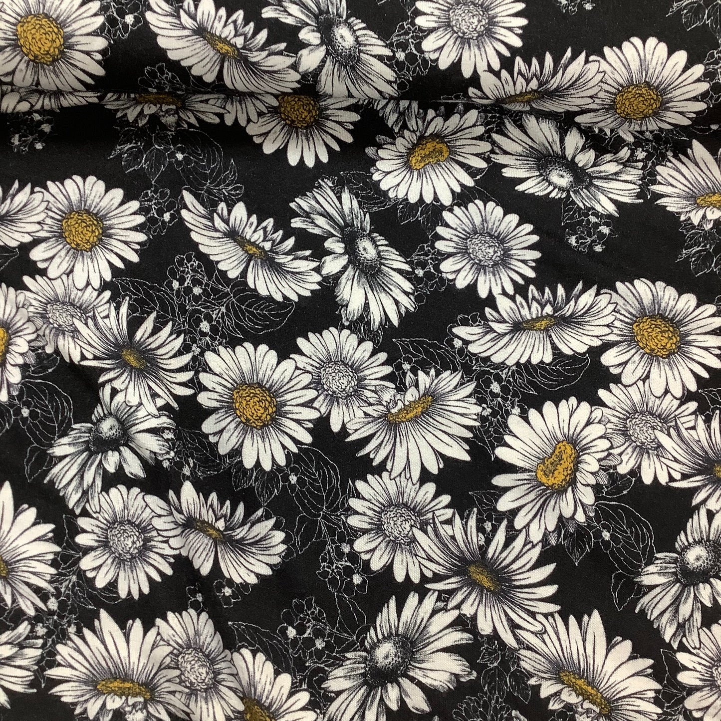 Lightweight Black Daisy Print Stretch Jersey Fabric 95% Viscose 5% Lycra Dressmaking