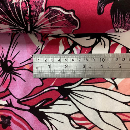 Lightweight Fuchsia Pink Floral  Print Stretch Jersey Fabric 95% Viscose 5% Spandex Dressmaking