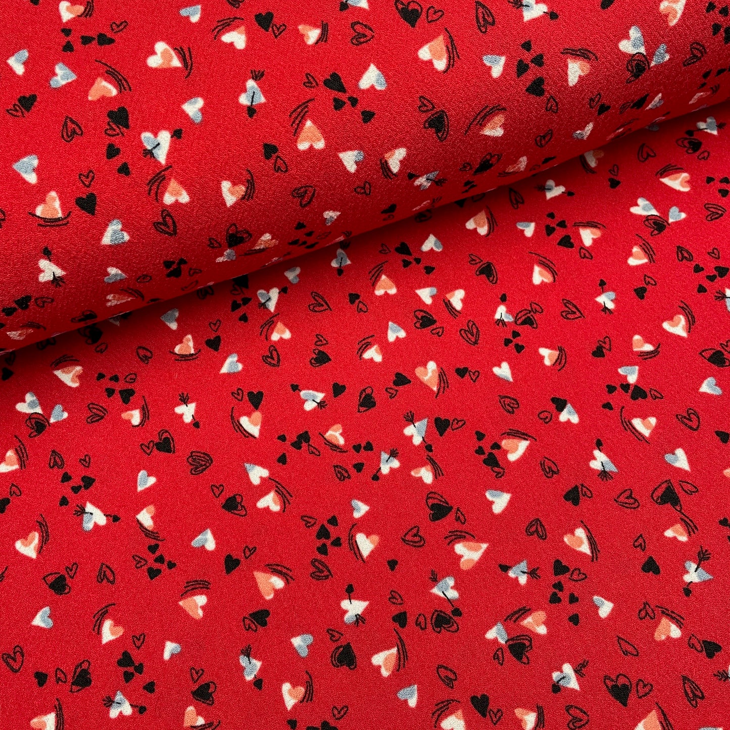 Red Ditsy Heart Woven Polyester Dressmaking Fabric