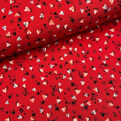 Red Ditsy Heart Woven Polyester Dressmaking Fabric