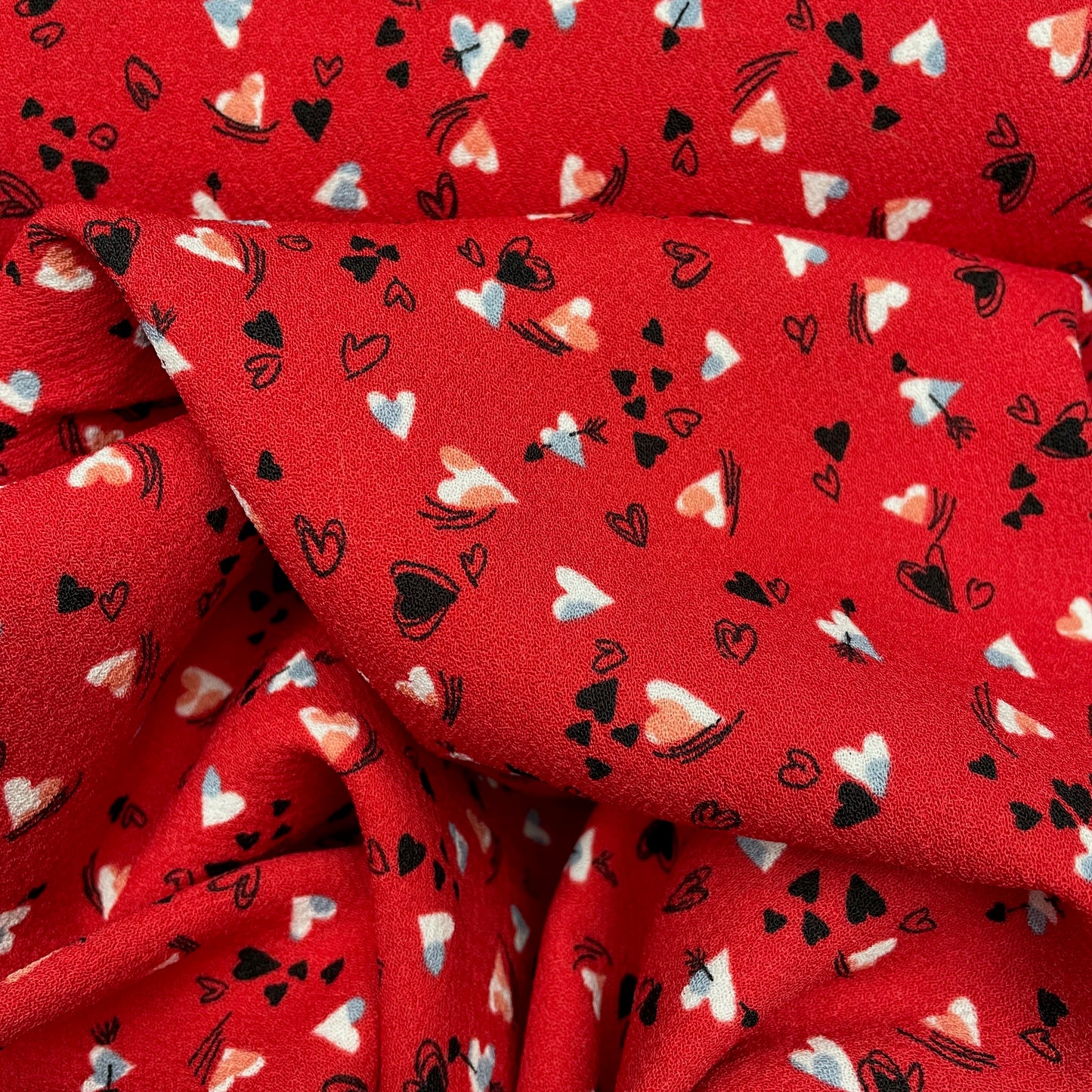 Red Ditsy Heart Woven Polyester Dressmaking Fabric