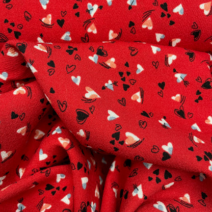 Red Ditsy Heart Woven Polyester Dressmaking Fabric
