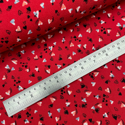 Red Ditsy Heart Woven Polyester Dressmaking Fabric