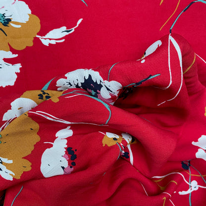 Red Floral Woven Polyester Dressmaking Fabric