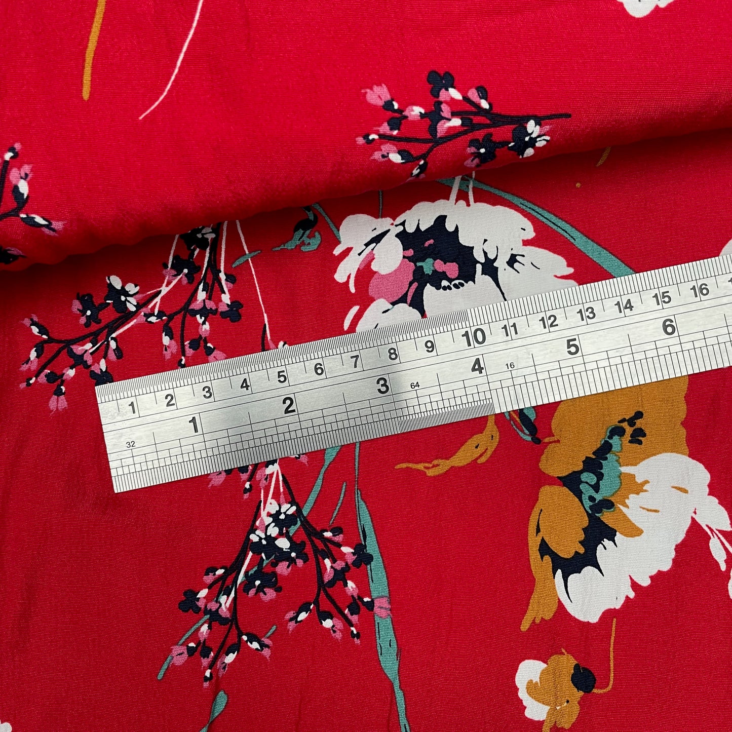 Red Floral Woven Polyester Dressmaking Fabric