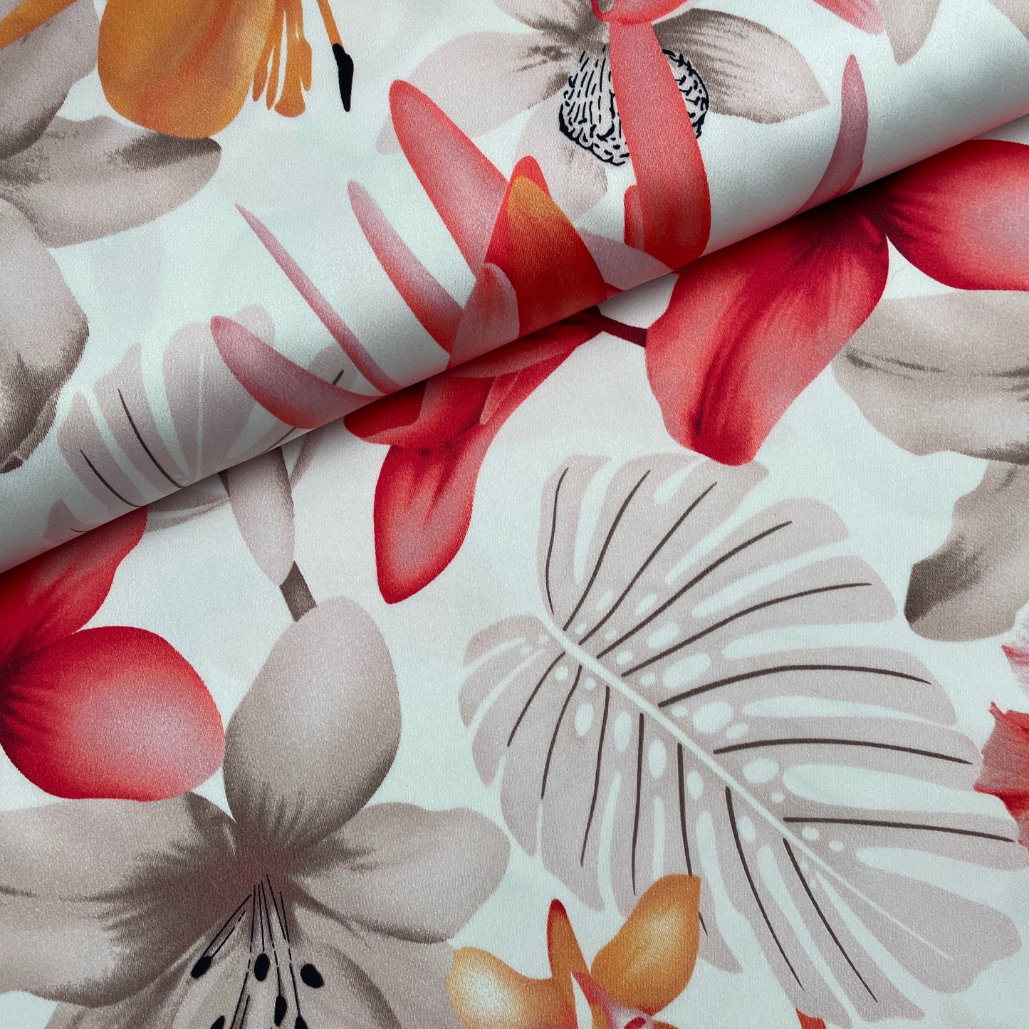 Large Floral Ivory Woven Polyester Dressmaking Fabric