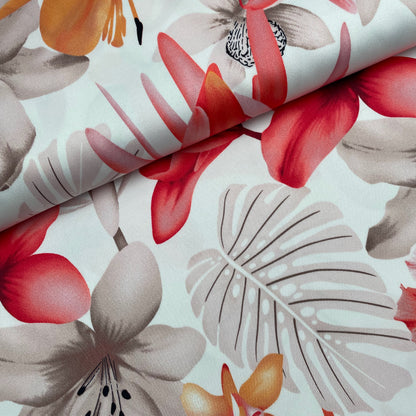 Large Floral Ivory Woven Polyester Dressmaking Fabric