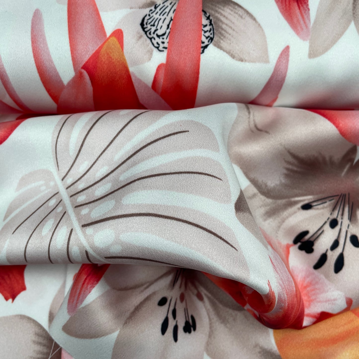 Large Floral Ivory Woven Polyester Dressmaking Fabric