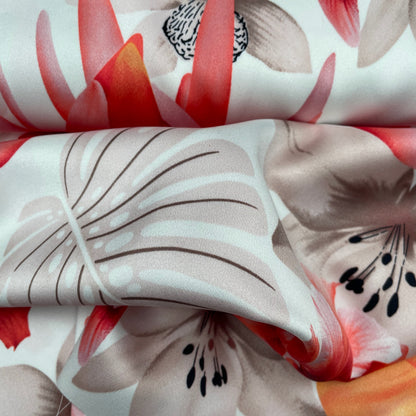 Large Floral Ivory Woven Polyester Dressmaking Fabric