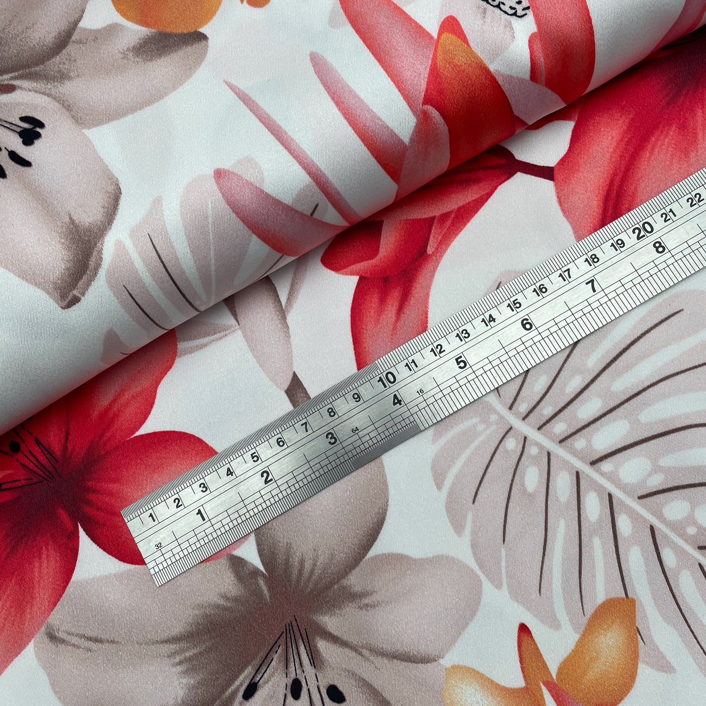 Large Floral Ivory Woven Polyester Dressmaking Fabric