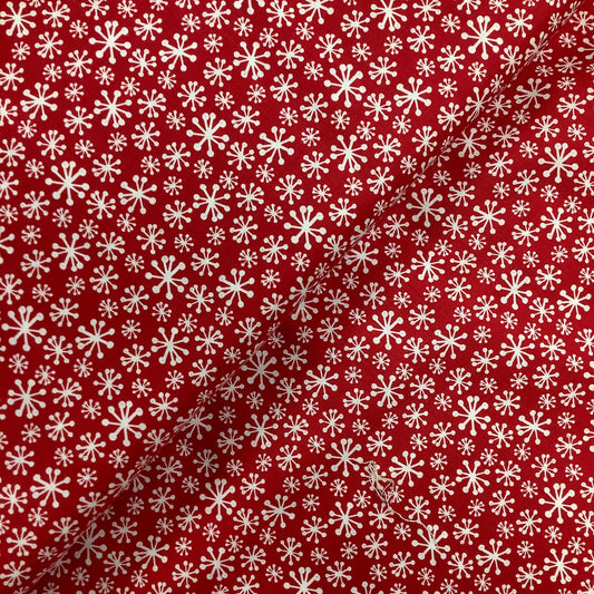 Blend Cool Yule White Snowflakes on Red Christmas 100% Premium Cotton Fabric 114.114.03.2 lo