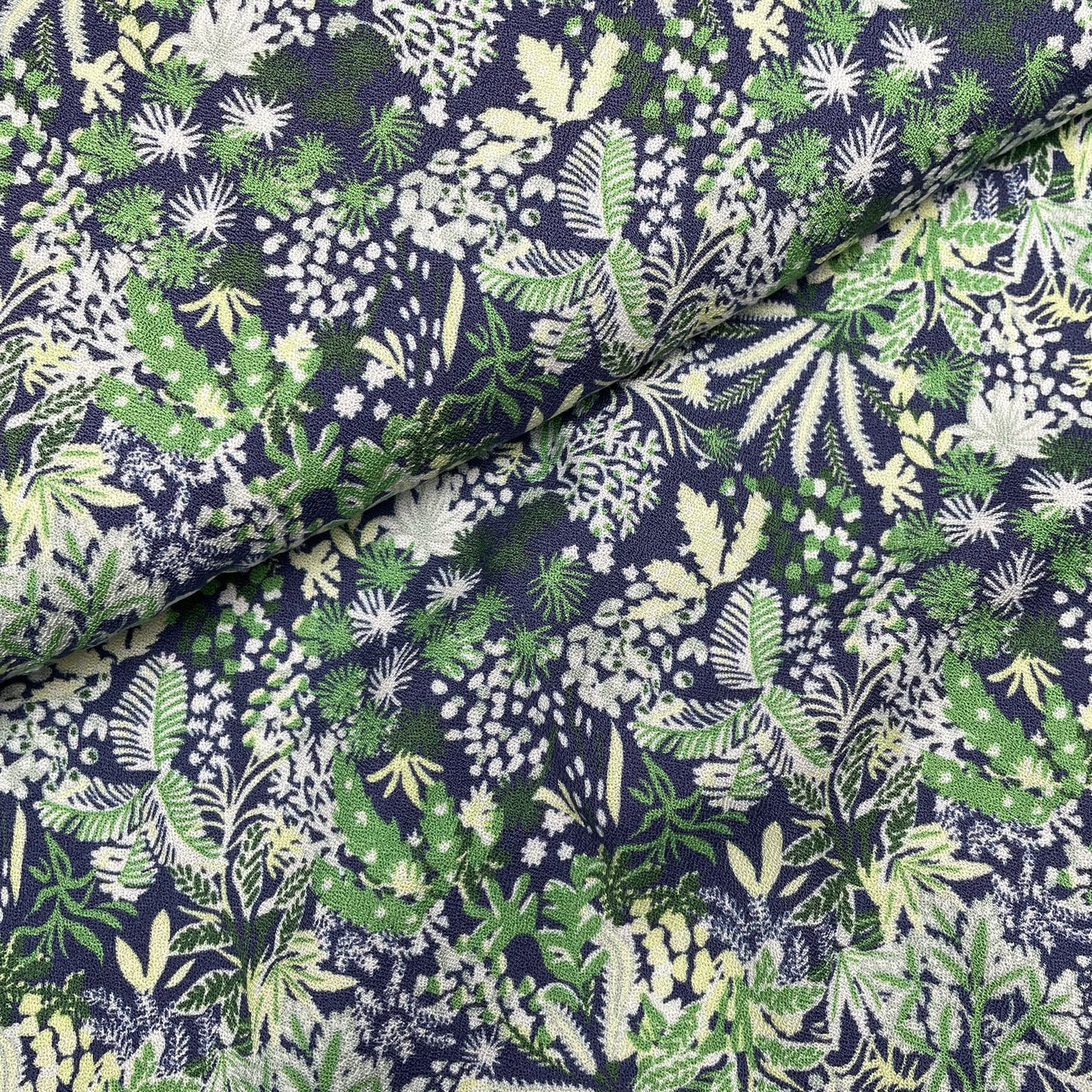 Blue Green Floral Leaf Woven Viscose Crepe Dressmaking Fabric