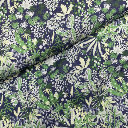 Blue Green Floral Leaf Woven Viscose Crepe Dressmaking Fabric