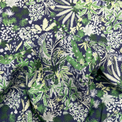 Blue Green Floral Leaf Woven Viscose Crepe Dressmaking Fabric