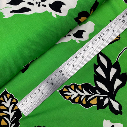 Large Leaf Green Woven Viscose Dressmaking Fabric