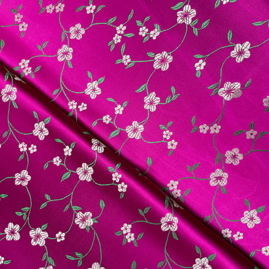 Bright Pink Floral Oriental Woven Polyester Craft Home Decor Dressmaking Fabric
