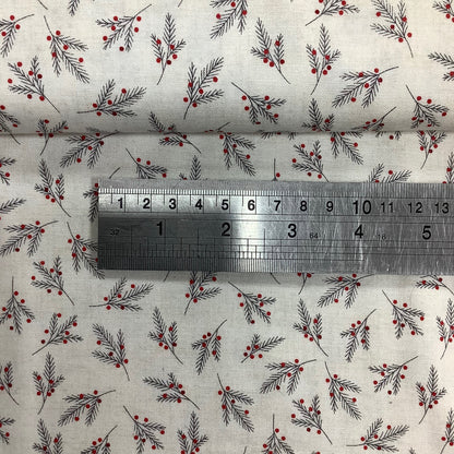 Makower Christmas Scandi Pine Needles Berry Pine on Cream 100% Premium Cotton Fabric 2129