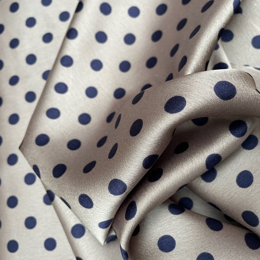 Taupe Navy Spotted Woven Polyester Dressmaking Fabric