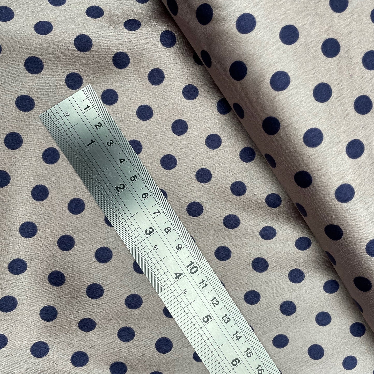 Taupe Navy Spotted Woven Polyester Dressmaking Fabric