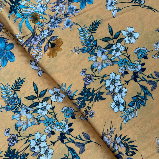 Mustard Floral Woven Viscose Dressmaking Fabric
