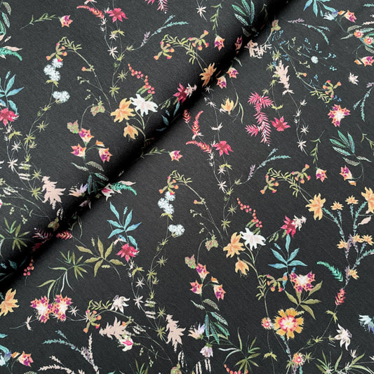 Black Small Floral Woven Polyester Dressmaking Fabric