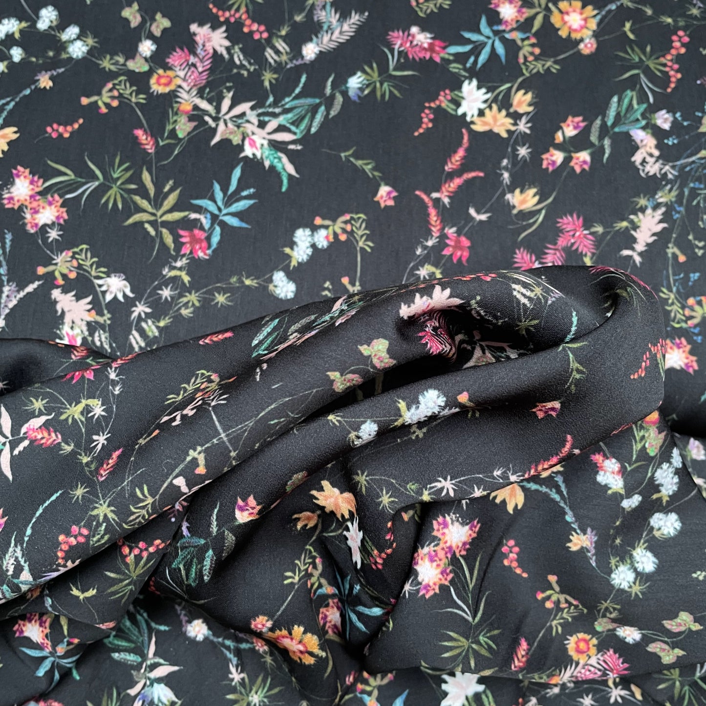 Black Small Floral Woven Polyester Dressmaking Fabric