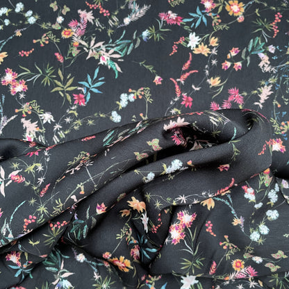 Black Small Floral Woven Polyester Dressmaking Fabric