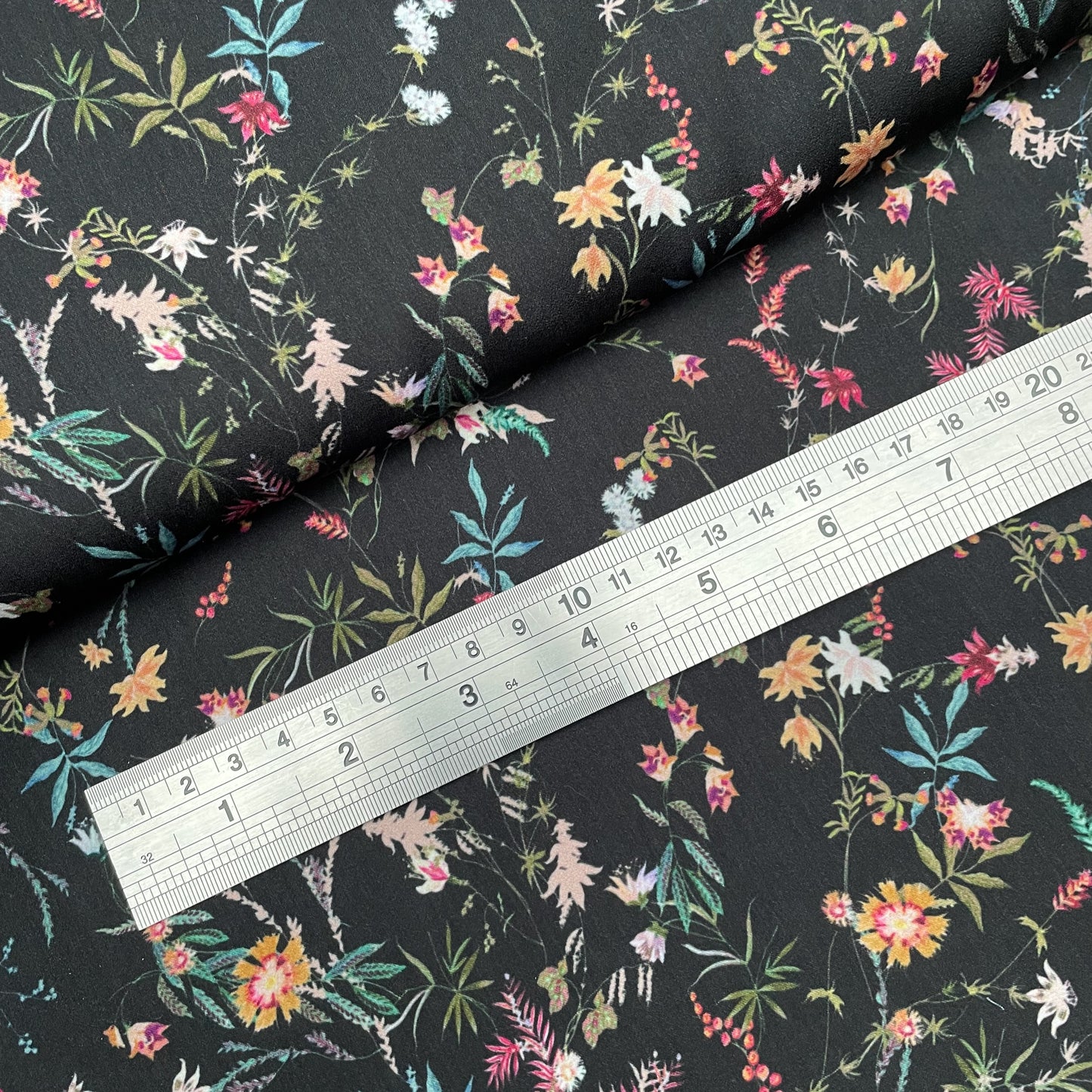 Black Small Floral Woven Polyester Dressmaking Fabric