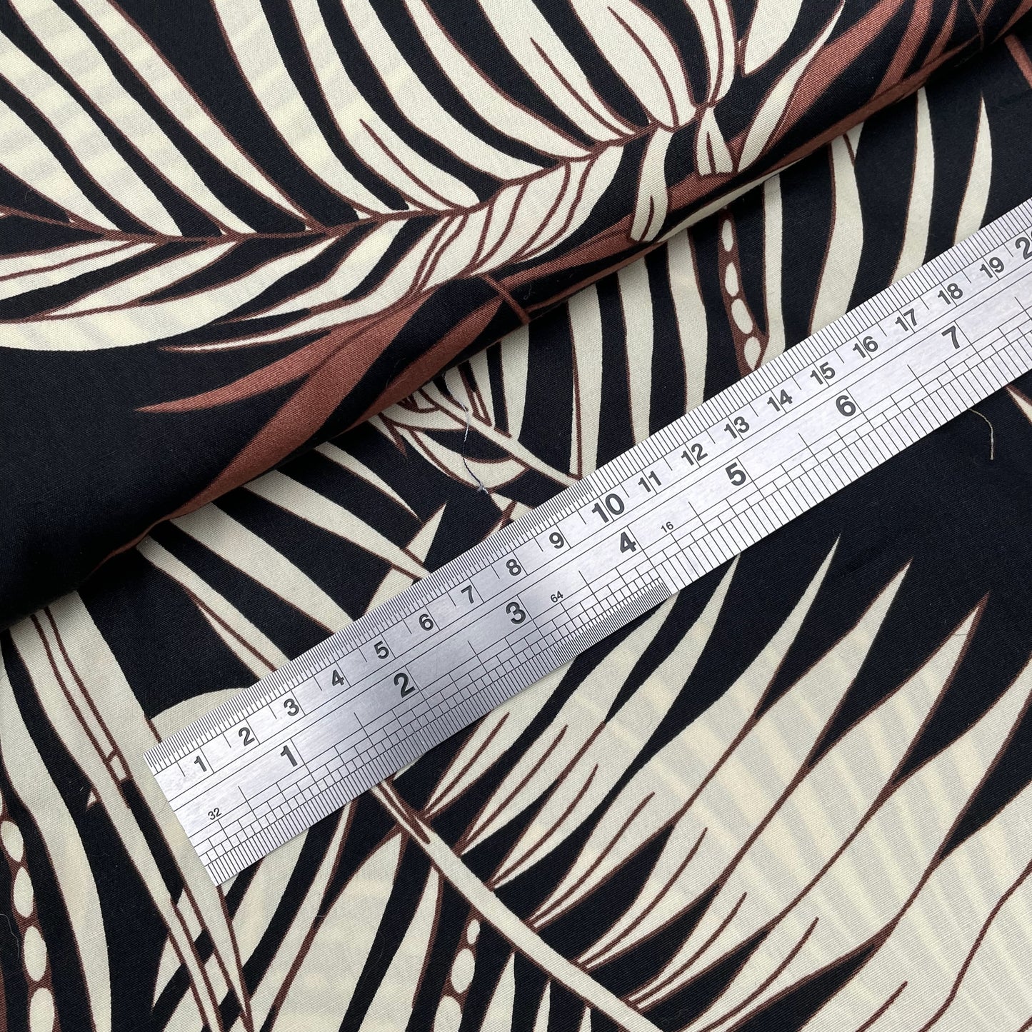 Brown Black Ivory Leaf Woven Combed Cotton Poplin Dressmaking Fabric