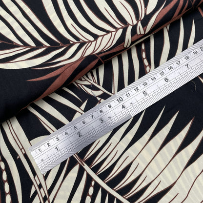Brown Black Ivory Leaf Woven Combed Cotton Poplin Dressmaking Fabric