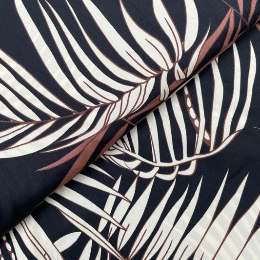 Brown Black Ivory Leaf Woven Combed Cotton Poplin Dressmaking Fabric