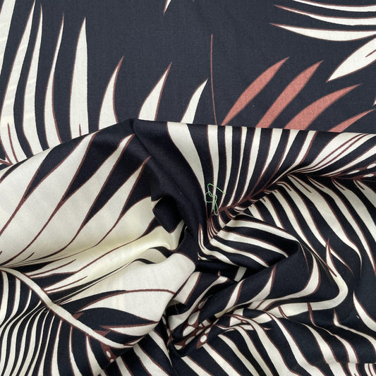 Brown Black Ivory Leaf Woven Combed Cotton Poplin Dressmaking Fabric