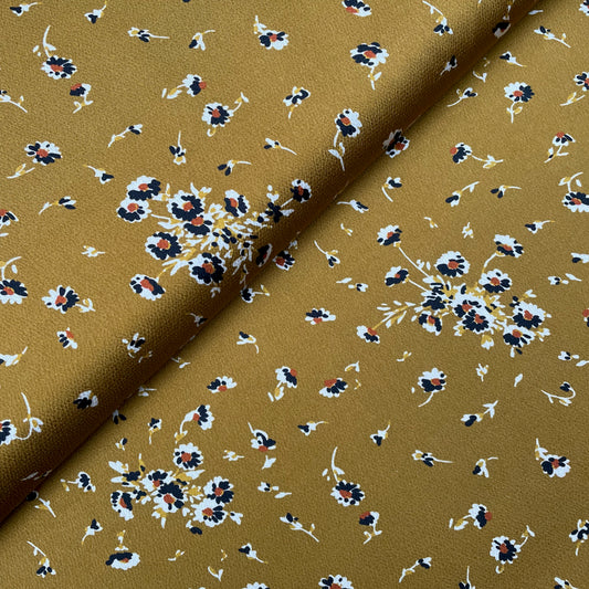 Mustard Gold Small Floral Design Woven Polyester Dressmaking Fabric