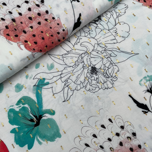 Peacock Floral Multicolour Woven Viscose Dressmaking Fabric