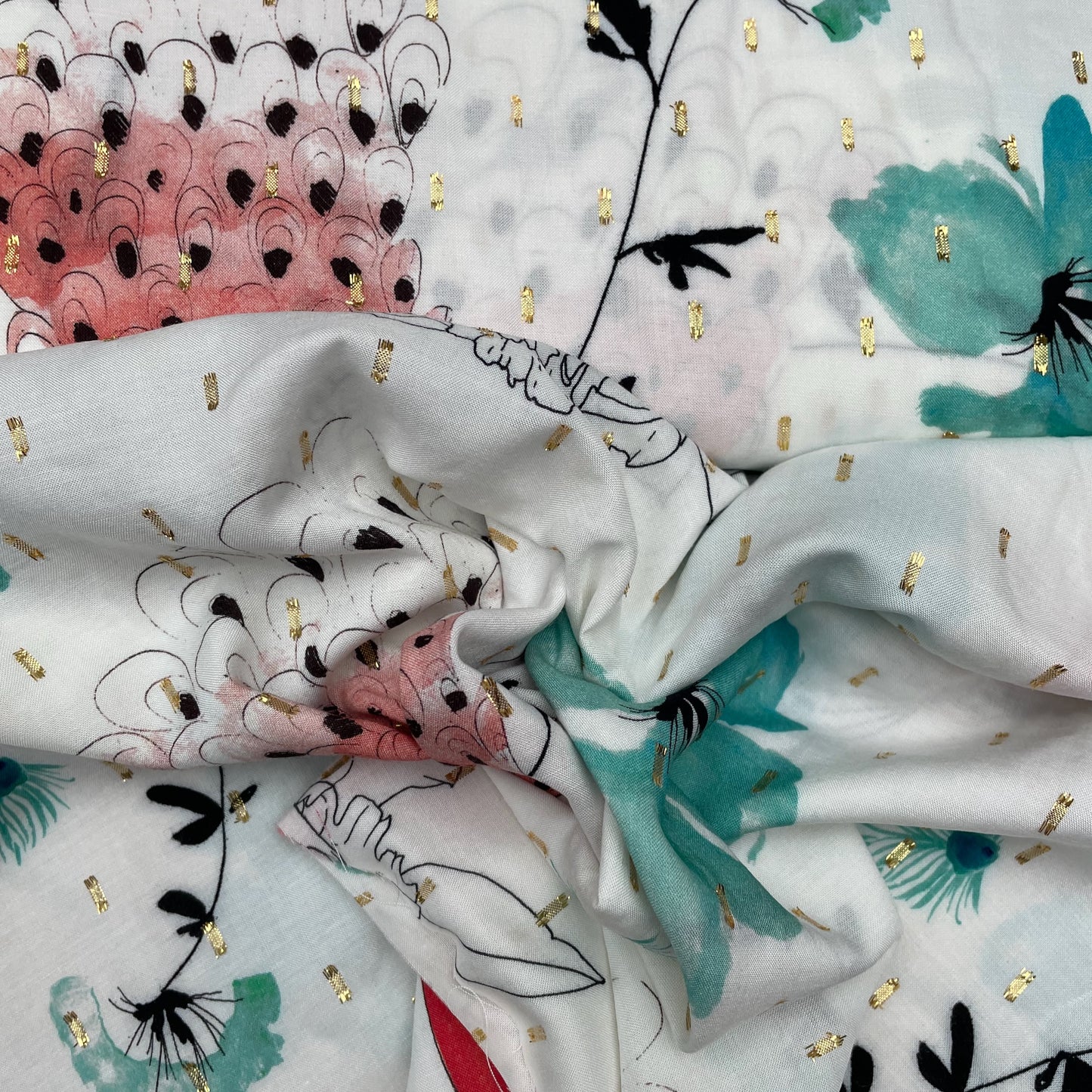 Peacock Floral Multicolour Woven Viscose Dressmaking Fabric