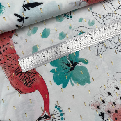 Peacock Floral Multicolour Woven Viscose Dressmaking Fabric