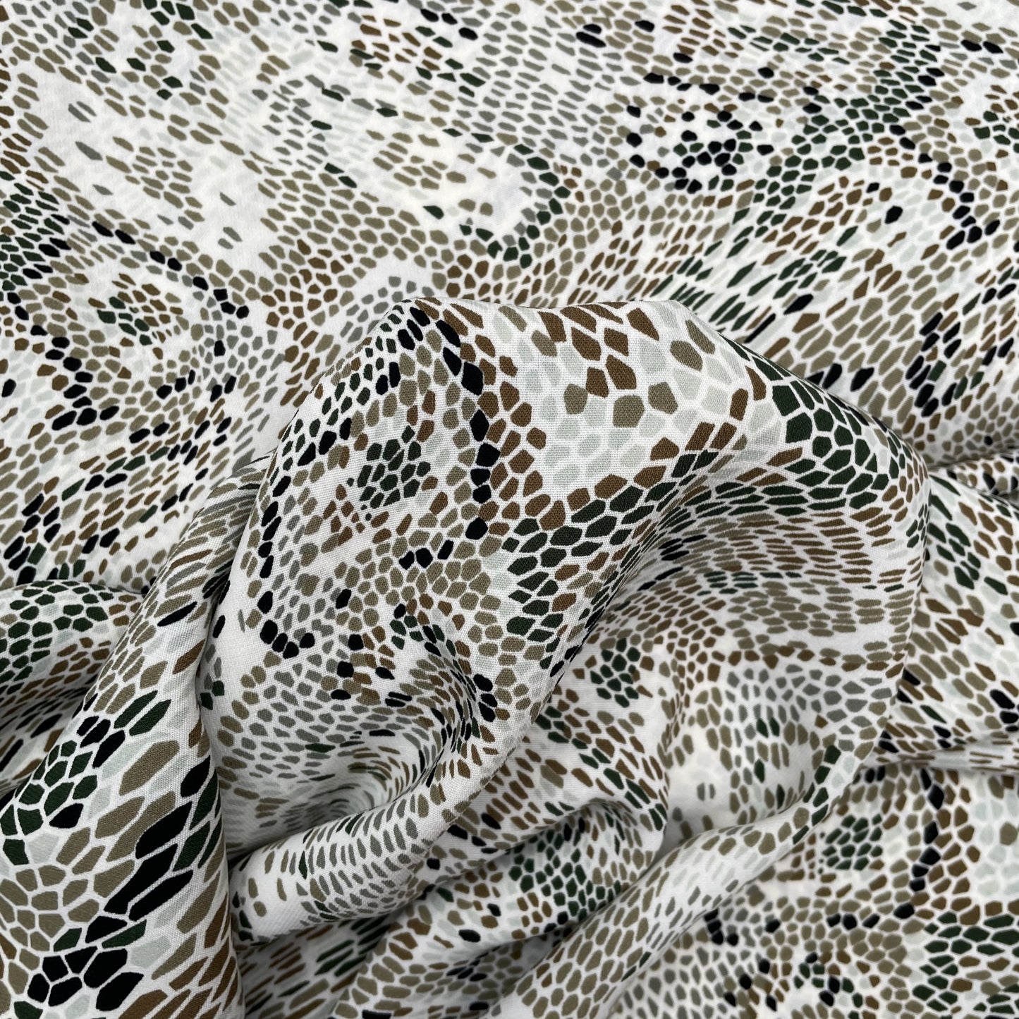 Snake Print  Green Brown Black Woven Polyester Dressmaking Fabric