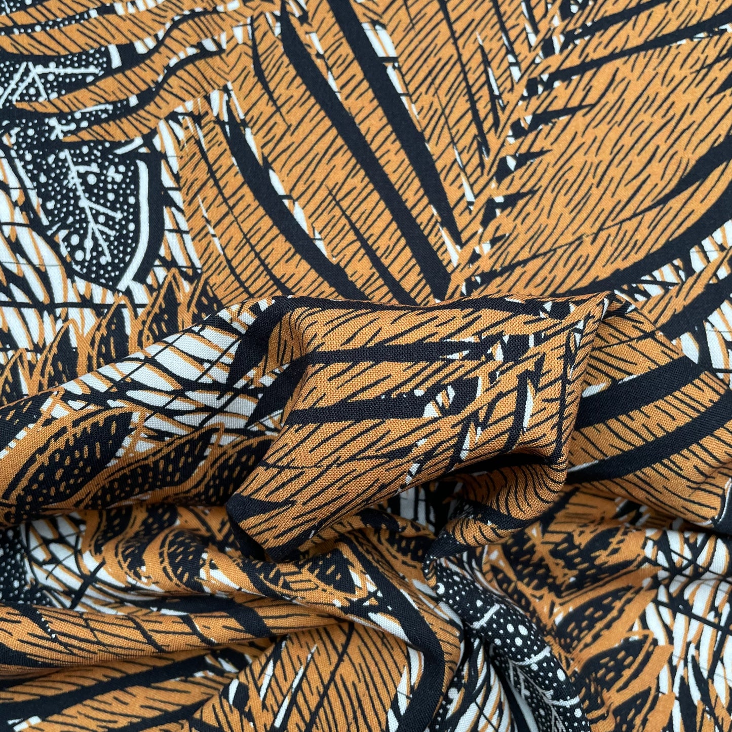 Brown Black Ivory Floral Leaf Woven Viscose Crepe Dressmaking Fabric