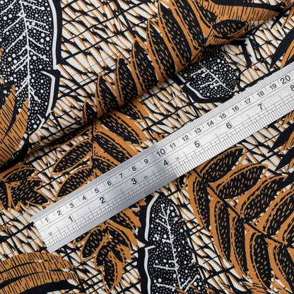 Brown Black Ivory Floral Leaf Woven Viscose Crepe Dressmaking Fabric