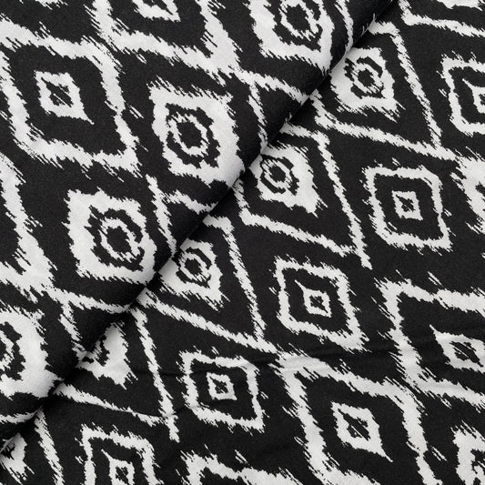 Black and White Diamond Abstract Woven Viscose Dressmaking Fabric