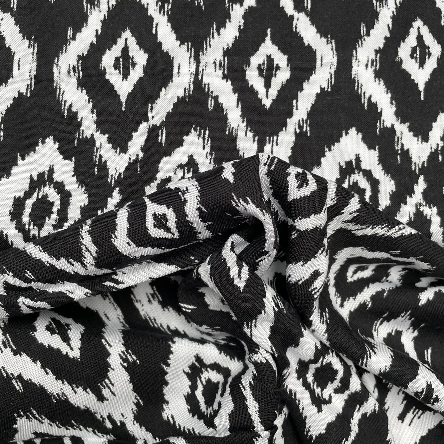 Black and White Diamond Abstract Woven Viscose Dressmaking Fabric