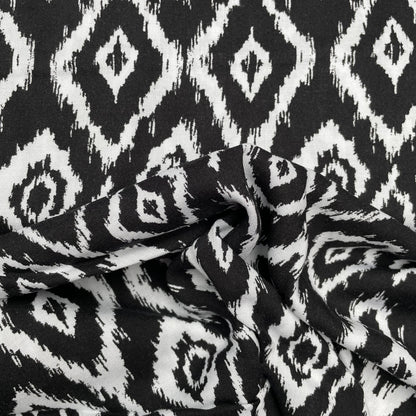 Black and White Diamond Abstract Woven Viscose Dressmaking Fabric