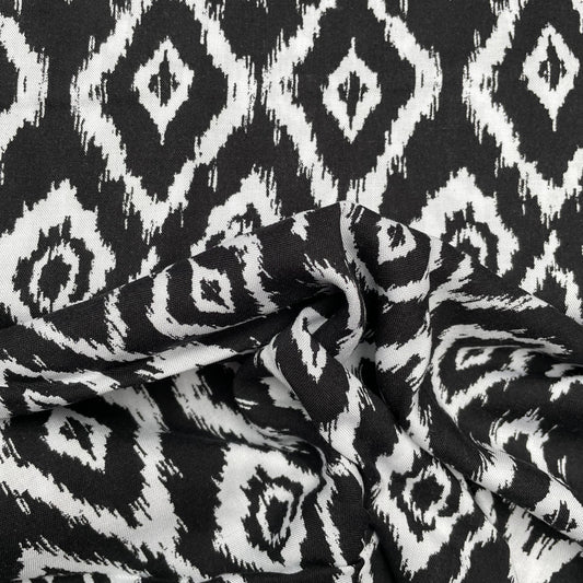Black and White Diamond Abstract Woven Viscose Dressmaking Fabric