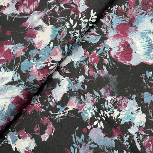 Black Floral Woven Viscose Dressmaking Fabric