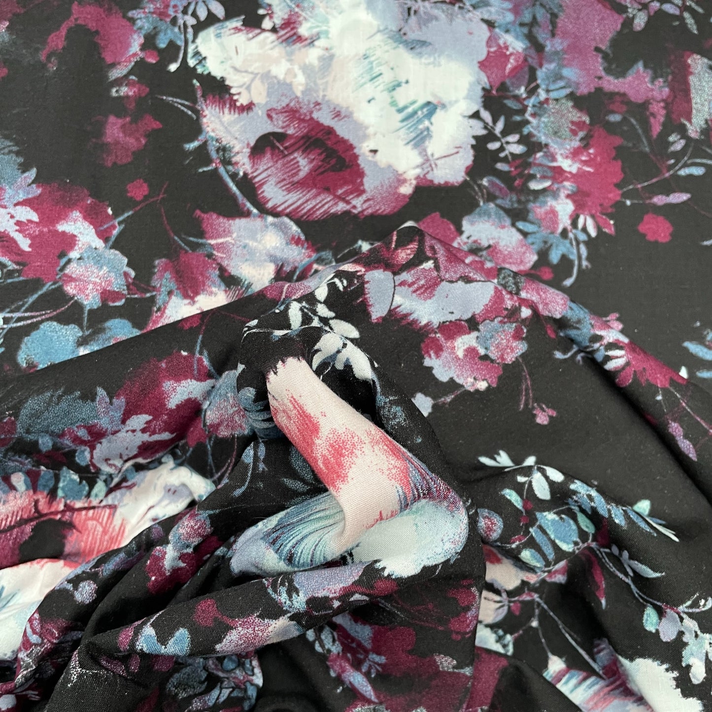 Black Floral Woven Viscose Dressmaking Fabric