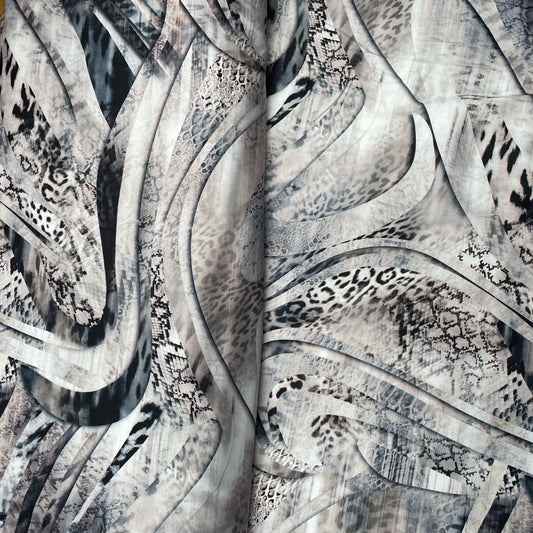 Animal Print Black Taupe Woven Polyester Cupro Dressmaking Fabric